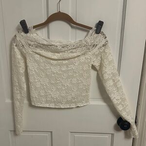 We The Free Ivory Lace Off-Shoulder Long Sleeve Top